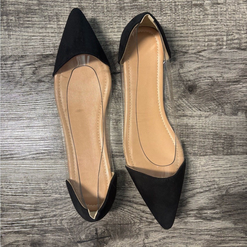 Black Pointed d'Orsay Flats with Clear Sides